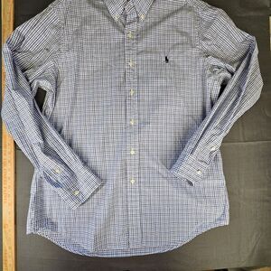 Ralph Lauren Blue Black Check Long Sleeve Button Down Shirt Size LG